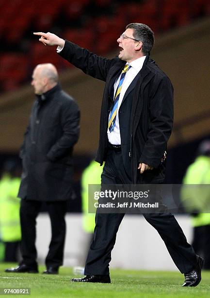 Scotland's head coach Craig Levein shouts from the touchline during the International Friendly match between Scotland and the Czech Republic at...