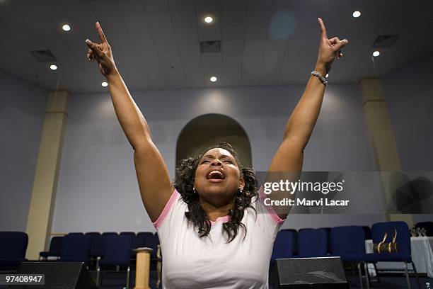 Holywood Retreat founder and organizer Ceecee Michaela leads a fellowship at the Destiny World Church June 15, 2007 in Austell, Georgia. Young...