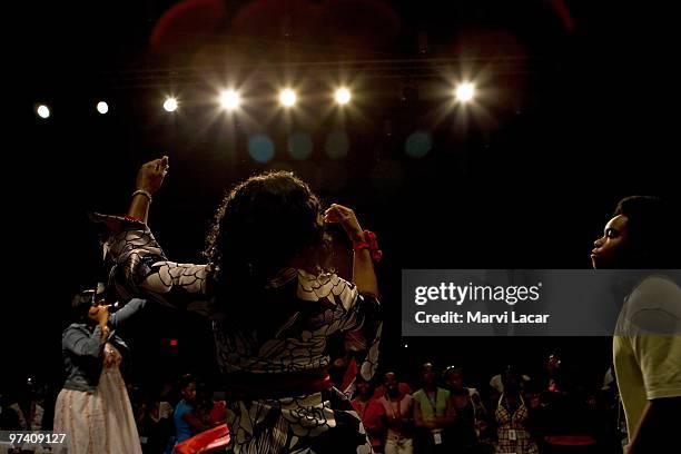 Holywood retreat founder and organizer, Ceecee Michaela addresses the crowd during a Christian concert at the Destiny World Church June 14, 2007 in...