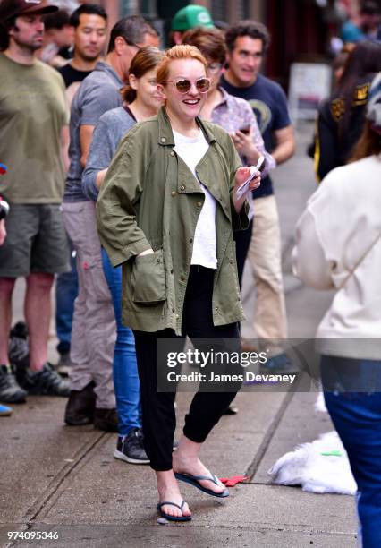 Elisabeth Moss seen on location for "The Kitchen" in the East Village on June 13, 2018 in New York City.