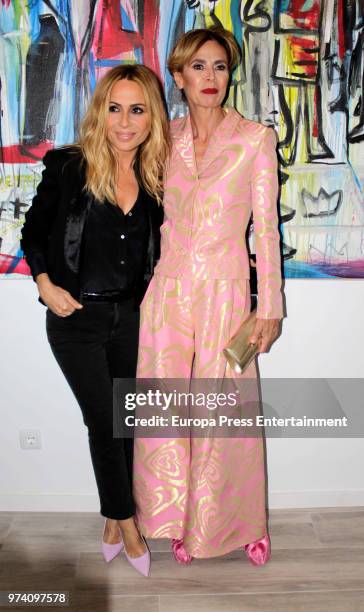 Marta Sanchez and Agatha Ruiz de la Prada during the inauguration of the exhibition SMILE by Domingo Zapata and Alejandro Sanz on June 13, 2018 in...