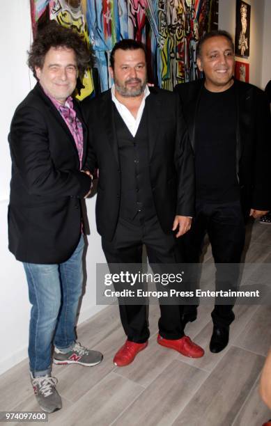 Andres Calamaro and Domingo Zapata during the inauguration of the exhibition SMILE by Domingo Zapata and Alejandro Sanz on June 13, 2018 in Madrid,...