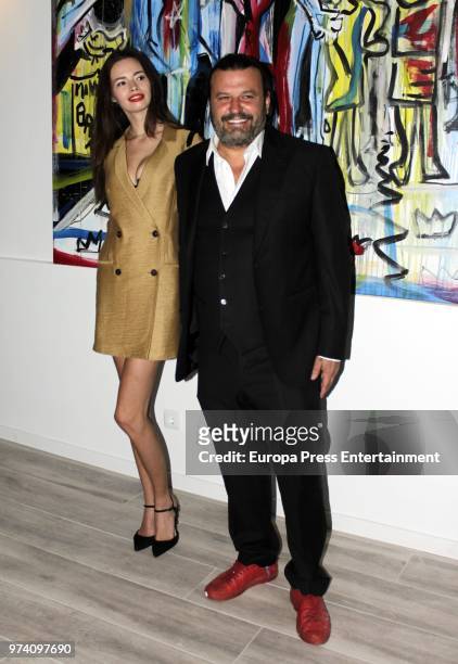 The artist Domingo Zapata and Marija Shatilo during the inauguration of the exhibition SMILE by Domingo Zapata and Alejandro Sanz on June 13, 2018 in...