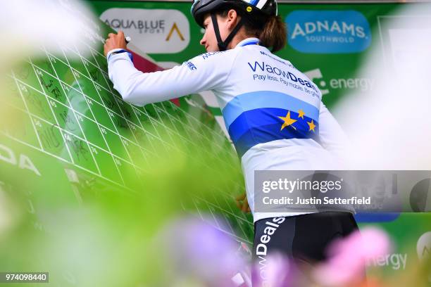 Start / Podium / Marianne Vos of The Netherlands and Waowdeals Pro Cycling Team European Champion Jersey / during the 5th OVO Energy Women's Tour...