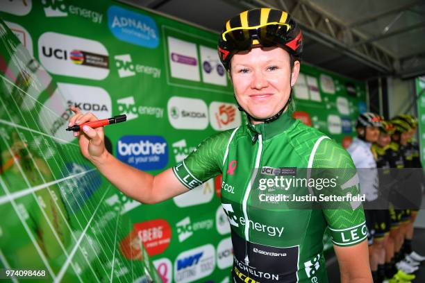 Start / Podium / Jolien DHoore of Belgium and Team Mitchelton-Scott Green Leader Jersey / during the 5th OVO Energy Women's Tour 2018 / Stage 2 a...