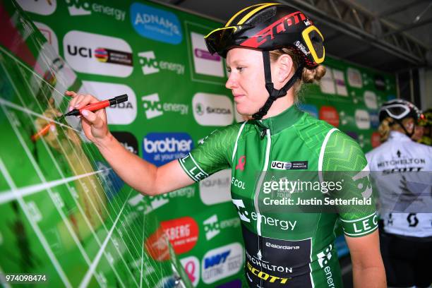 Start / Podium / Jolien DHoore of Belgium and Team Mitchelton-Scott Green Leader Jersey / during the 5th OVO Energy Women's Tour 2018 / Stage 2 a...