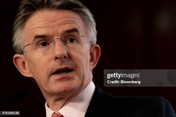 John Flint, chief executive officer of HSBC Holdings Plc, speaks during the Green and Social Bond Principles annual general meeting and conference in...