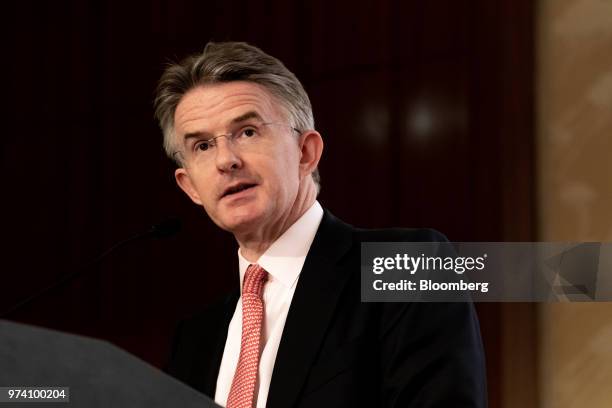 John Flint, chief executive officer of HSBC Holdings Plc, speaks during the Green and Social Bond Principles annual general meeting and conference in...