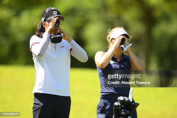 Players use scope during the third round of the Toyota Junior Golf World Cup at Chukyo Golf Club on June 14, 2018 in Toyota, Aichi, Japan.