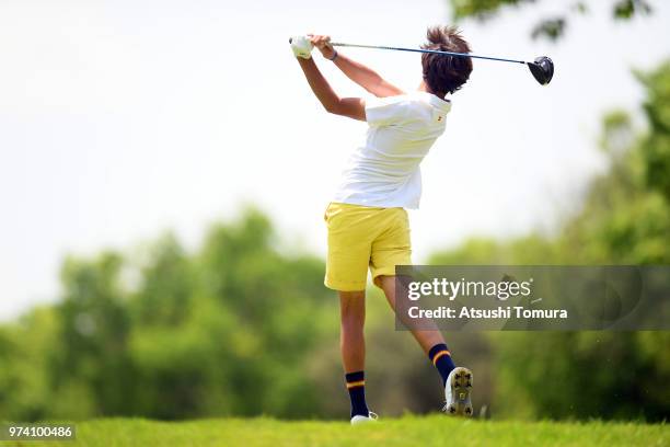 Alejandro Aguilera Martin of Spain lines up his tee shot on the 11th hole during the third round of the Toyota Junior Golf World Cup at Chukyo Golf...