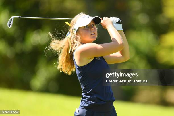 Kajsa Arwefjall of Sweden hits her tee shot on the 2nd hole during the third round of the Toyota Junior Golf World Cup at Chukyo Golf Club on June...