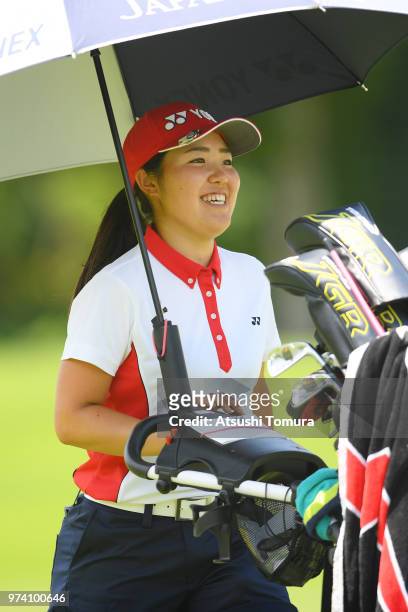 Ayaka Furue of Japan smiles during the third round of the Toyota Junior Golf World Cup at Chukyo Golf Club on June 14, 2018 in Toyota, Aichi, Japan.