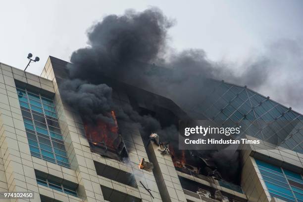 Major fire breaks out at BeauMonde Towers at Prabhadevi, on June 13, 2018 in Mumbai, India. Two firemen had to be hospitalised after a major blaze...