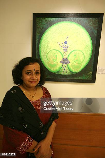 Artist Babita Biswas at her exhibition-The Blue God:A saga Of Immortal Love in New Delhi on February 27, 2010.