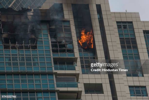 Major fire breaks out at BeauMonde Towers at Prabhadevi, on June 13, 2018 in Mumbai, India. Two firemen had to be hospitalised after a major blaze...