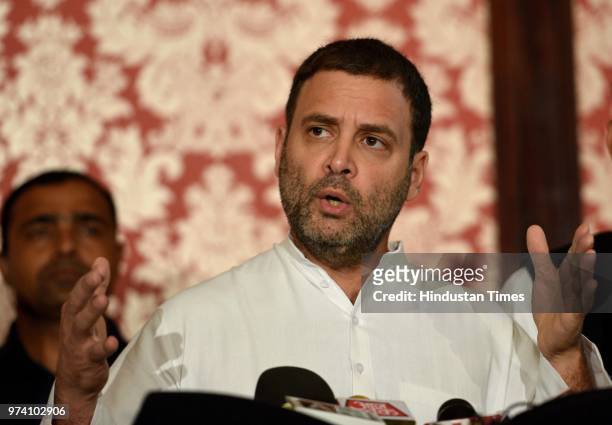 Congress President Rahul Gandhi interacts with media at MCA, Bandra Kurla Complex, Bandra , on June 13, 2018 in Mumbai, India. Gandhi said that the...