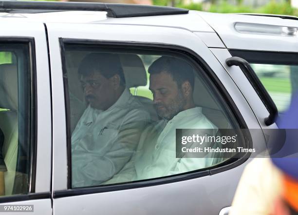 Congress President Rahul Gandhi leaves after interacting with media at MCA, Bandra Kurla Complex, Bandra , on June 13, 2018 in Mumbai, India. Gandhi...