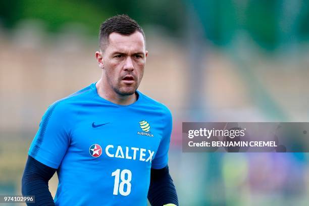 Australia's goalkeeper Danny Vukovic attends a training session in Kazan on June 14 ahead of the Russia 2018 World Cup football tournament.