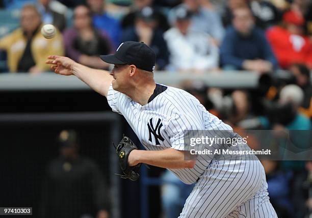 Pitcher Chad Gaudin of the New York Yankees starts against the Pittsburgh Pirates March 3, 2010 at the George M. Steinbrenner Field in Tampa, Florida.