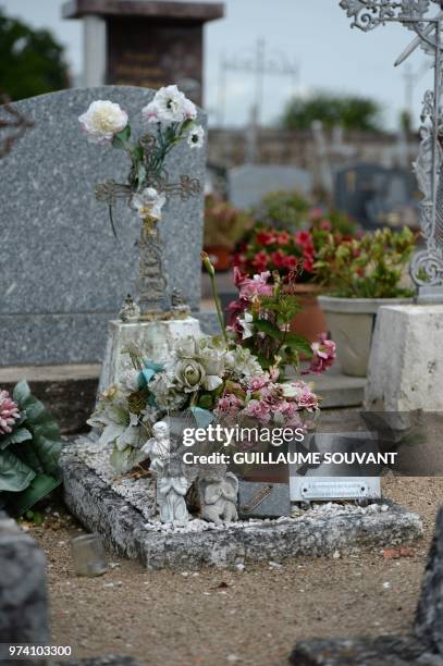 This picture taken on June 14, 2018 in Suevres shows the grave of an unidentified girl found dead and mutilated in a ditch of the A10 motorway near...