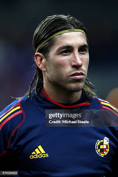 Sergio Ramos of Spain during the France v Spain International Friendly match at the Stade de France on March 3, 2010 in Paris, France.