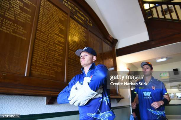 Sam Billings of Kent walks out to the pitch during the Royal London One-Day Cup match between Nottinghamshire Outlaws and Kent Spitfires at Trent...