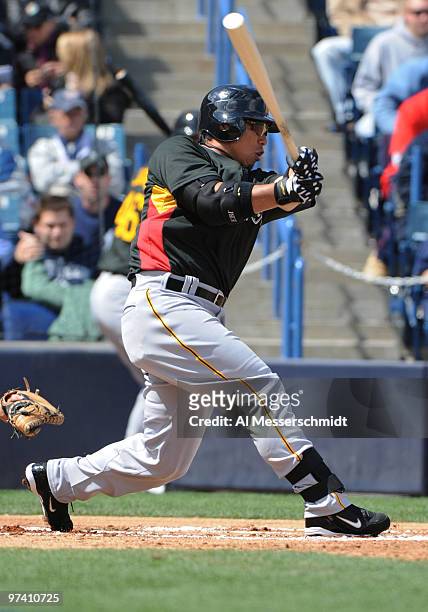 Infielder Akinori Iwamura of the Pittsburgh Pirates bats against the New York Yankees March 3, 2010 at the George M. Steinbrenner Field in Tampa,...