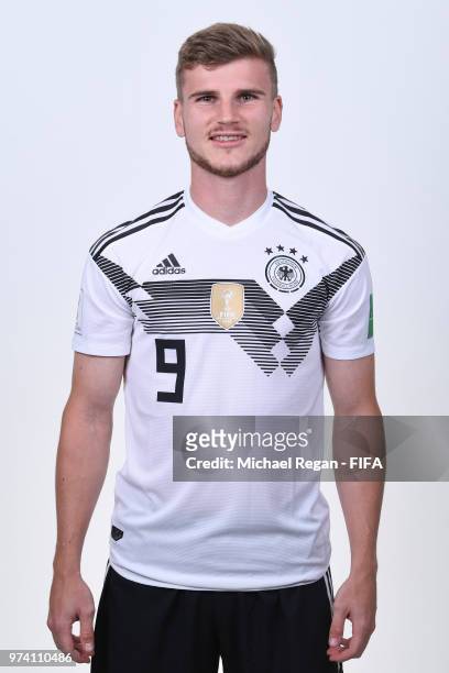Timo Werner of Germany pose for a photo during the official FIFA World Cup 2018 portrait session on June 13, 2018 in Moscow, Russia.