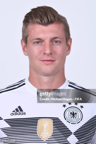 Toni Kroos of Germany pose for a photo during the official FIFA World Cup 2018 portrait session on June 13, 2018 in Moscow, Russia.