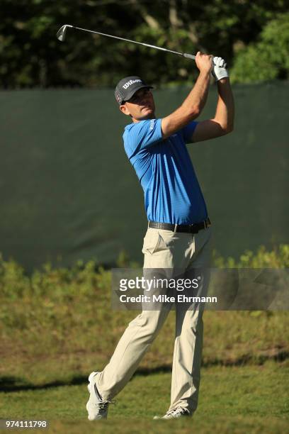 Brendan Steele of the United States plays his shot from the second tee during the first round of the 2018 U.S. Open at Shinnecock Hills Golf Club on...