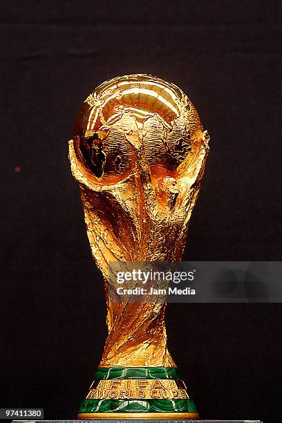 View of the Fifa World Cup Trophy in exhibition as part of its world tour on March 3, 2010 in Monterrey, Mexico.