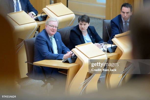 Scottish Conservative leader Ruth Davidson viewed from the gallery during First Minister's Questions in the Scottish Parliament, on June 14, 2018 in...