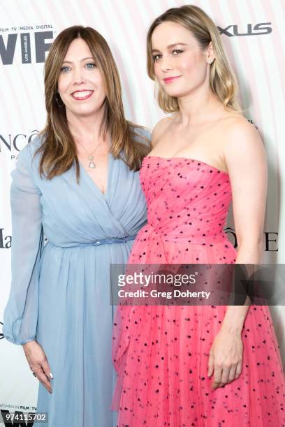 Executive Director of Women In Film, Los Angeles Kirsten Schaffer, wearing Max Mara, and Brie Larson attend Women In Film 2018 Crystal + Lucy Award...