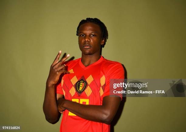 Dedryck Boyata of Belgium poses during the official FIFA World Cup 2018 portrait session at the Moscow Country Club on June 14, 2018 in Moscow,...