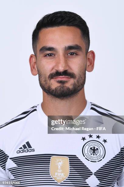 Ilkay Guendogan of Germany pose for a photo during the official FIFA World Cup 2018 portrait session on June 13, 2018 in Moscow, Russia.