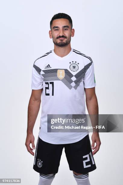 Ilkay Guendogan of Germany pose for a photo during the official FIFA World Cup 2018 portrait session on June 13, 2018 in Moscow, Russia.