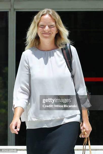 Pilatus Bank whistle-blower Maria Efimova smiles as she leaves the court building on June 14, 2018 in Athens, Greece. The Greek Supreme Court have...