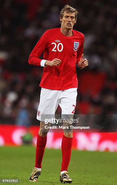 Peter Crouch of England in action during the International Friendly match between England and Egypt at Wembley Stadium on March 3, 2010 in London,...