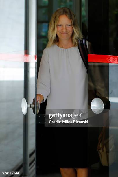 Pilatus Bank whistle-blower Maria Efimova smiles as she leaves the court building on June 14, 2018 in Athens, Greece. The Greek Supreme Court have...