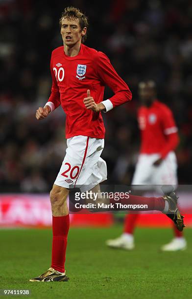 Peter Crouch of England in action during the International Friendly match between England and Egypt at Wembley Stadium on March 3, 2010 in London,...