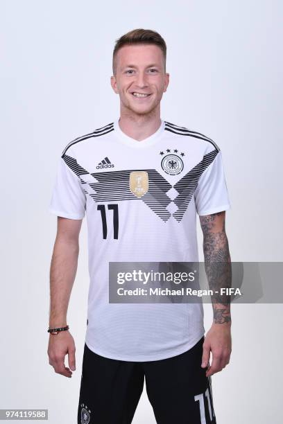 Marco Reus of Germany pose for a photo during the official FIFA World Cup 2018 portrait session on June 13, 2018 in Moscow, Russia.