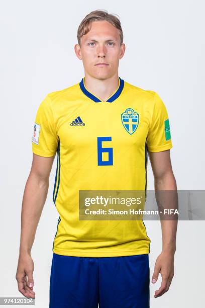 Ludwig Augustinsson of Sweden poses during the official FIFA World Cup 2018 portrait session on June 13, 2018 in Gelendzhik, Russia.