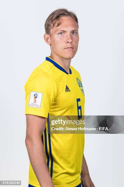 Ludwig Augustinsson of Sweden poses during the official FIFA World Cup 2018 portrait session on June 13, 2018 in Gelendzhik, Russia.