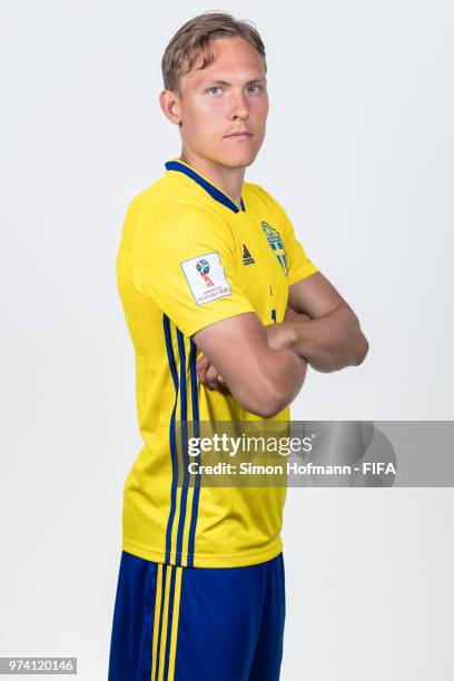 Ludwig Augustinsson of Sweden poses during the official FIFA World Cup 2018 portrait session on June 13, 2018 in Gelendzhik, Russia.