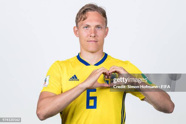 Ludwig Augustinsson of Sweden poses during the official FIFA World Cup 2018 portrait session on June 13, 2018 in Gelendzhik, Russia.