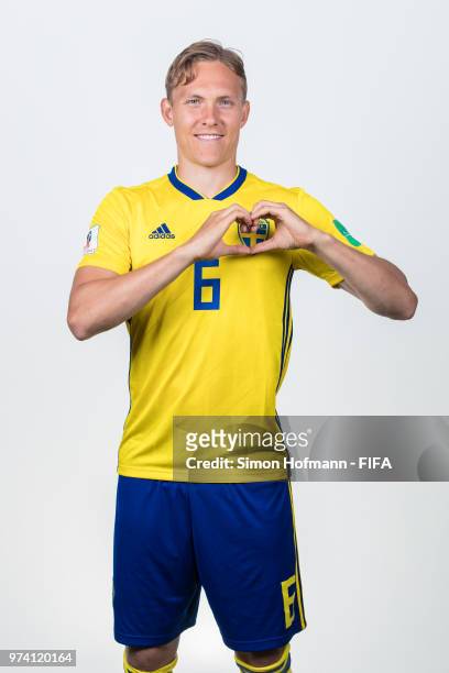 Ludwig Augustinsson of Sweden poses during the official FIFA World Cup 2018 portrait session on June 13, 2018 in Gelendzhik, Russia.