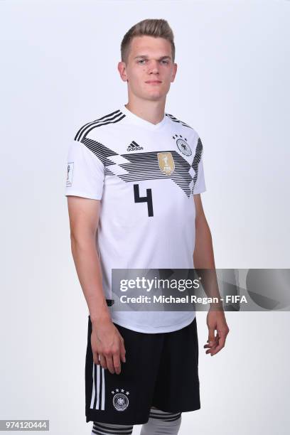 Matthias Ginter of Germany pose for a photo during the official FIFA World Cup 2018 portrait session on June 13, 2018 in Moscow, Russia.