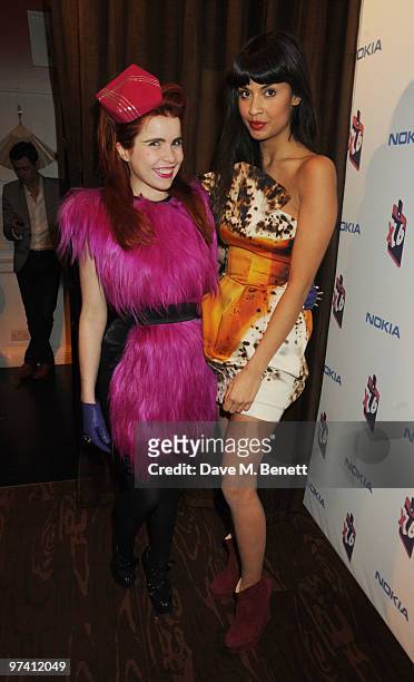 Paloma Faith and Jameela Jamil attend the Nokia X6 launch party at Sketch on March 3, 2010 in London, England.