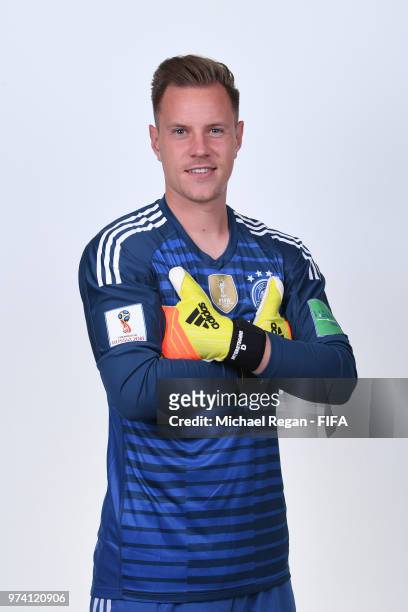 Marc-Andre Ter Stegen of Germany pose for a photo during the official FIFA World Cup 2018 portrait session on June 13, 2018 in Moscow, Russia.