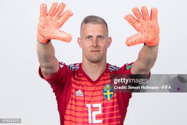 Karl-Johan Johnsson of Sweden poses during the official FIFA World Cup 2018 portrait session on June 13, 2018 in Gelendzhik, Russia.